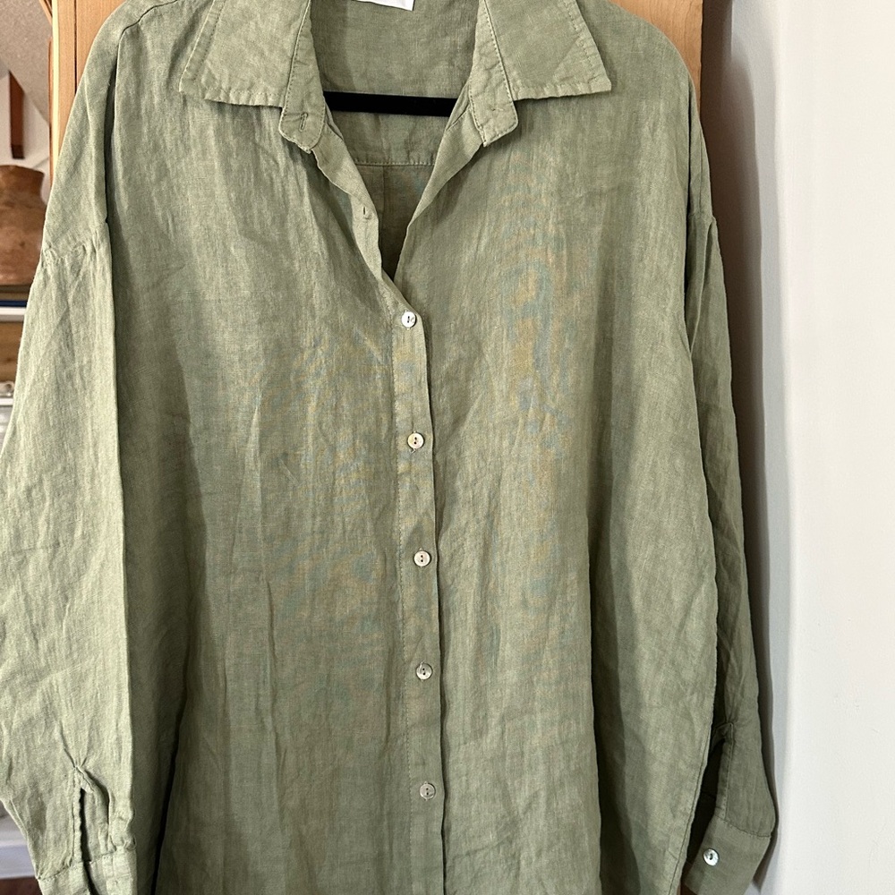 Beachwood Baby Olive Green Button Linen Down Shirt